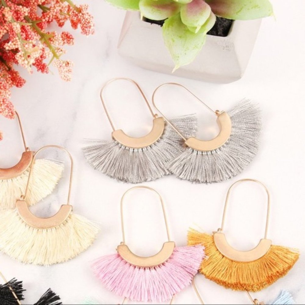 LAST PAIR! Pink Tassel Trim Earrings - Picture 3 of 4